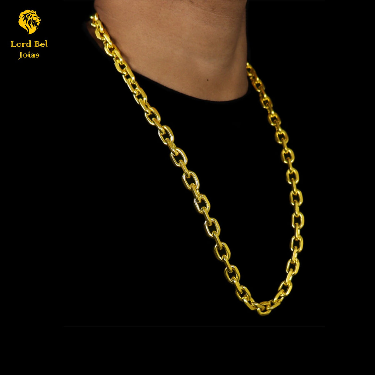 Conjunto de corrente e pulseira com pingente cadeado quina 15 mm