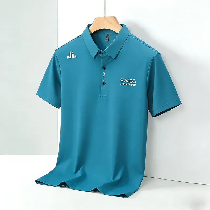 Regular fit men's polo shirt with short sleeves, soft fabric casual sport summer top