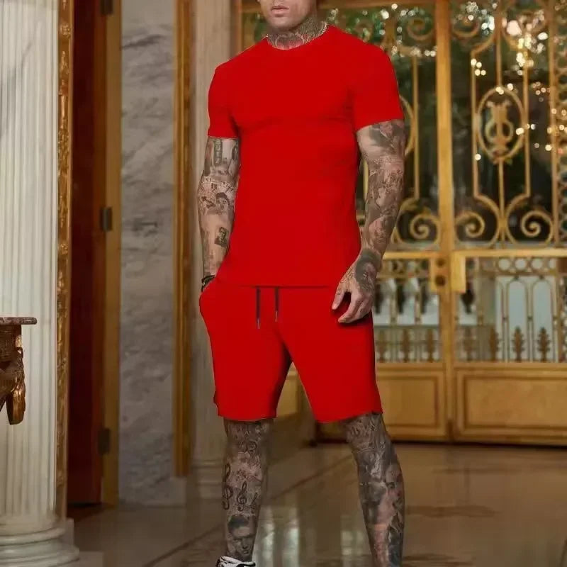 Conjunto esportivo masculino de verão com camiseta respirável e shorts para uso casual ao ar livre