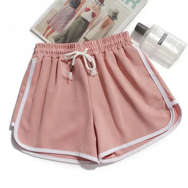 Shorts femininos casuais e esportivos de cós elástico para corrida no verão