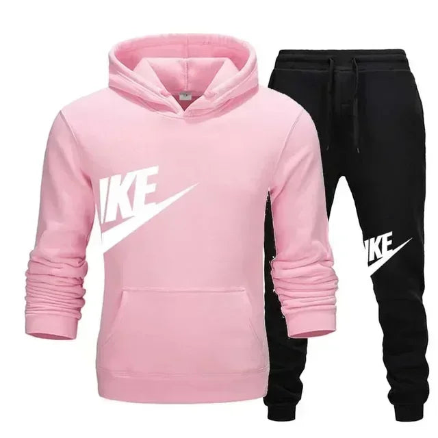 Men's casual sportswear set with hoodie and long pants, autumn winter outdoor jogging wear