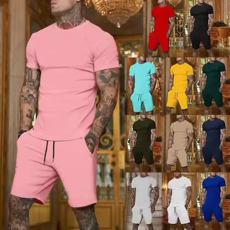 Conjunto esportivo masculino de verão com camiseta respirável e shorts para uso casual ao ar livre