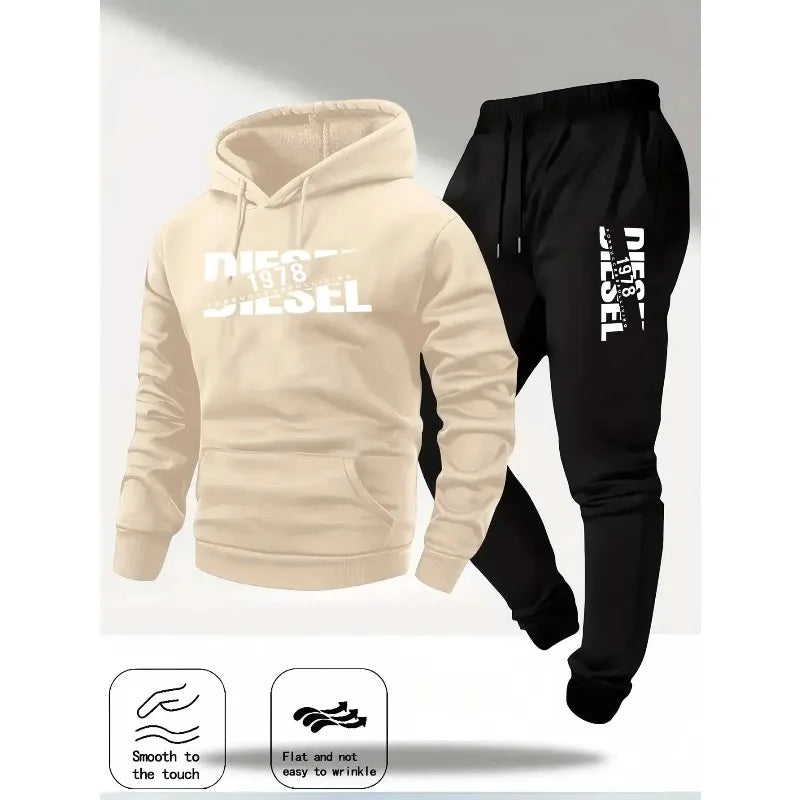 Conjunto de agasalho masculino 2 peças, blusa com capuz e calça moletom, estilo casual