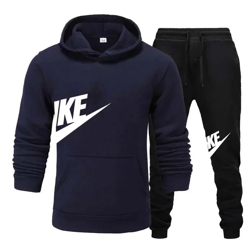 Men's winter sportswear set featuring hooded top and long pants