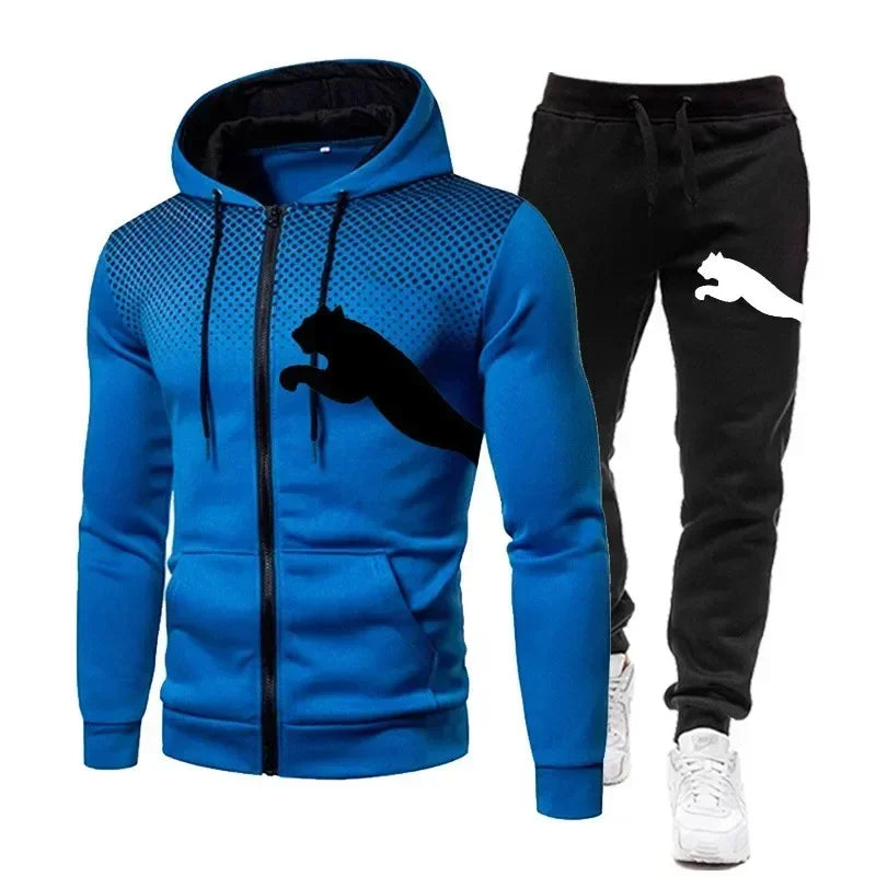 Hooded sweatshirt and pants set for men, autumn winter sports running leisure outfit