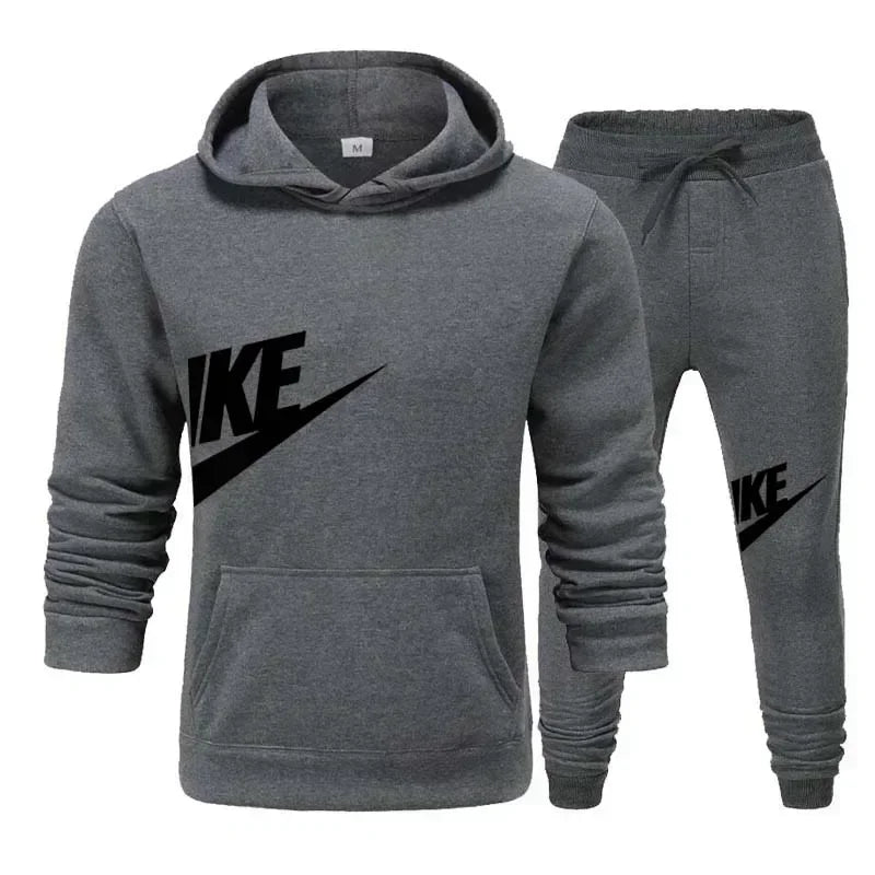 Men's casual sportswear two-piece set with hoodie and long pants