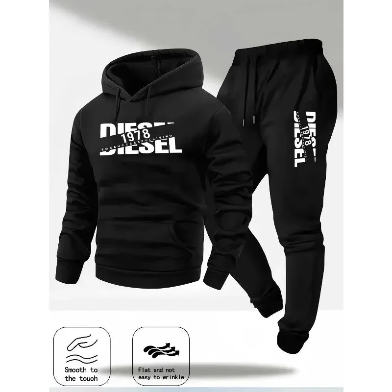 Conjunto moletom masculino com capuz e calça de moletom, peça de duas partes para uso diário