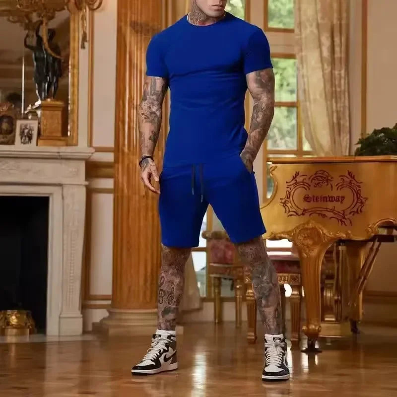 Conjunto esportivo masculino de verão com camiseta respirável e shorts para uso casual ao ar livre