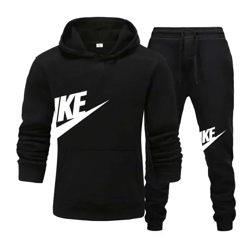 Men's autumn winter casual sportswear set with hooded sweatshirt and long pants