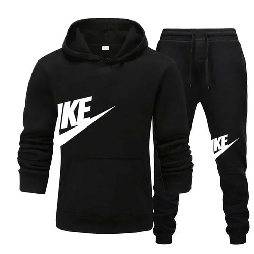 Men's autumn winter casual sportswear set with hooded sweatshirt and long pants