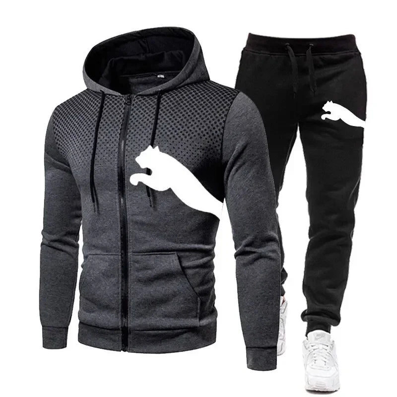 Men's hooded sweatshirt and pants set, autumn winter sport and casual leisure wear