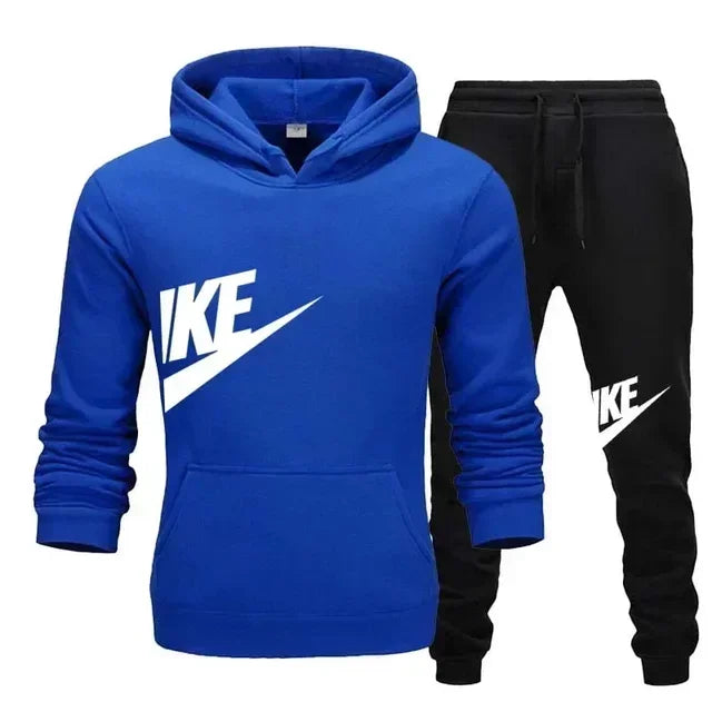 Men's autumn winter 2-piece hooded sweatshirt and long pants casual sportswear set for outdoor jogging