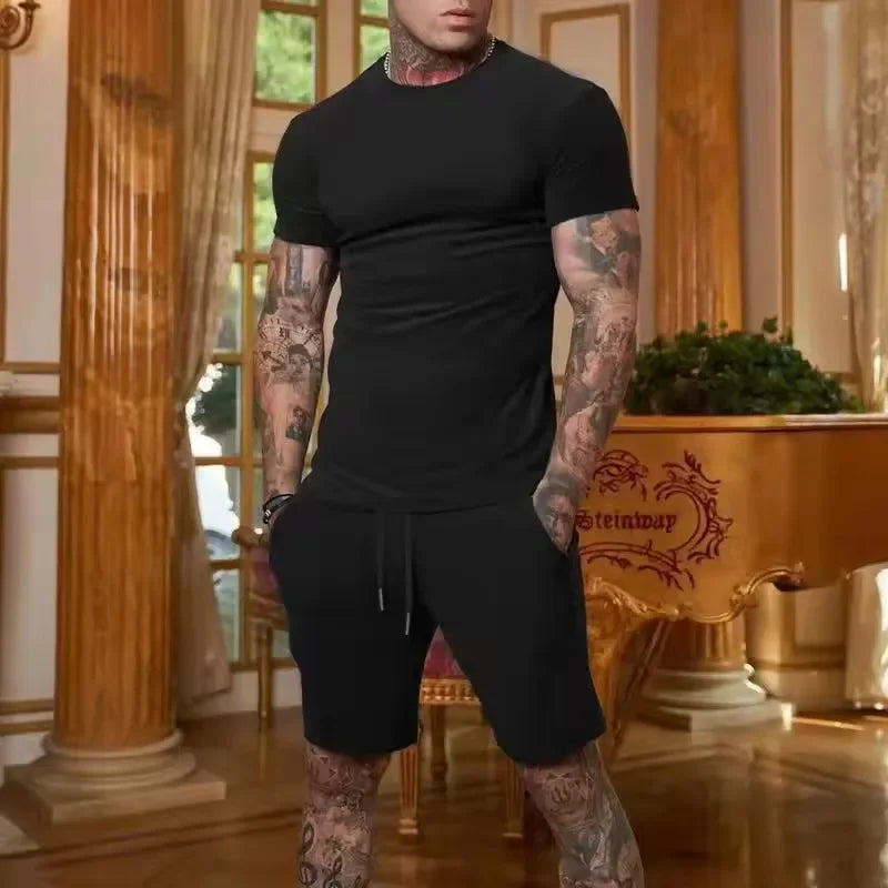 Conjunto esportivo masculino de verão com camiseta respirável e shorts para uso casual ao ar livre