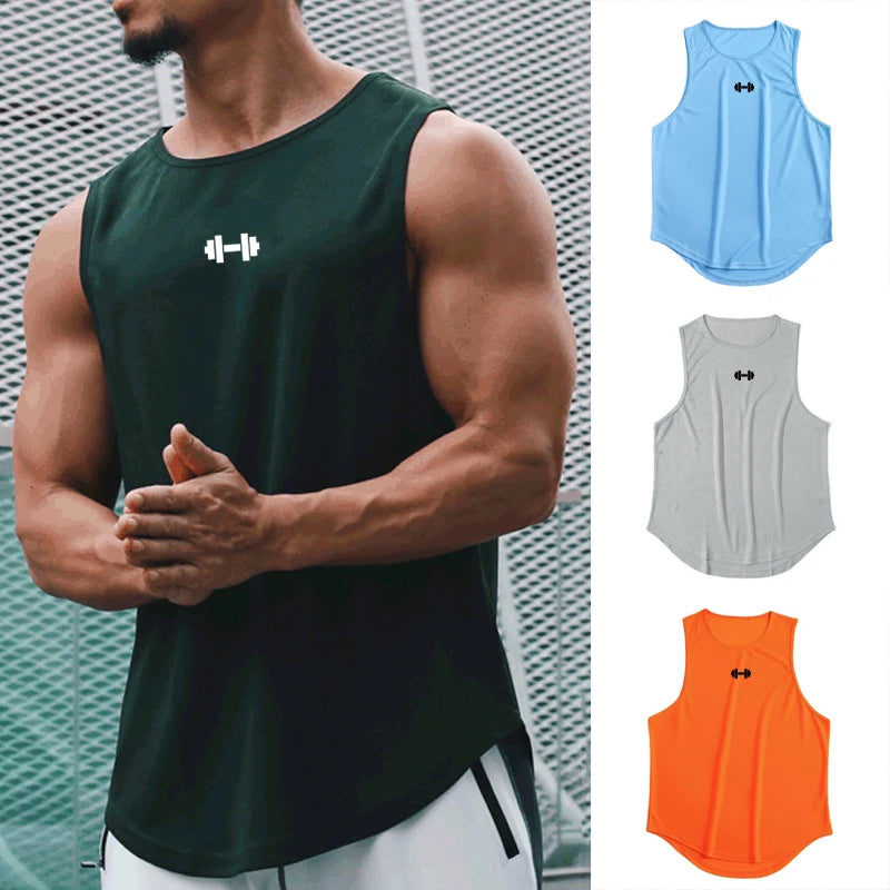 Camiseta regata masculina de treino quick-drying, sem mangas, solta para musculação e basquete