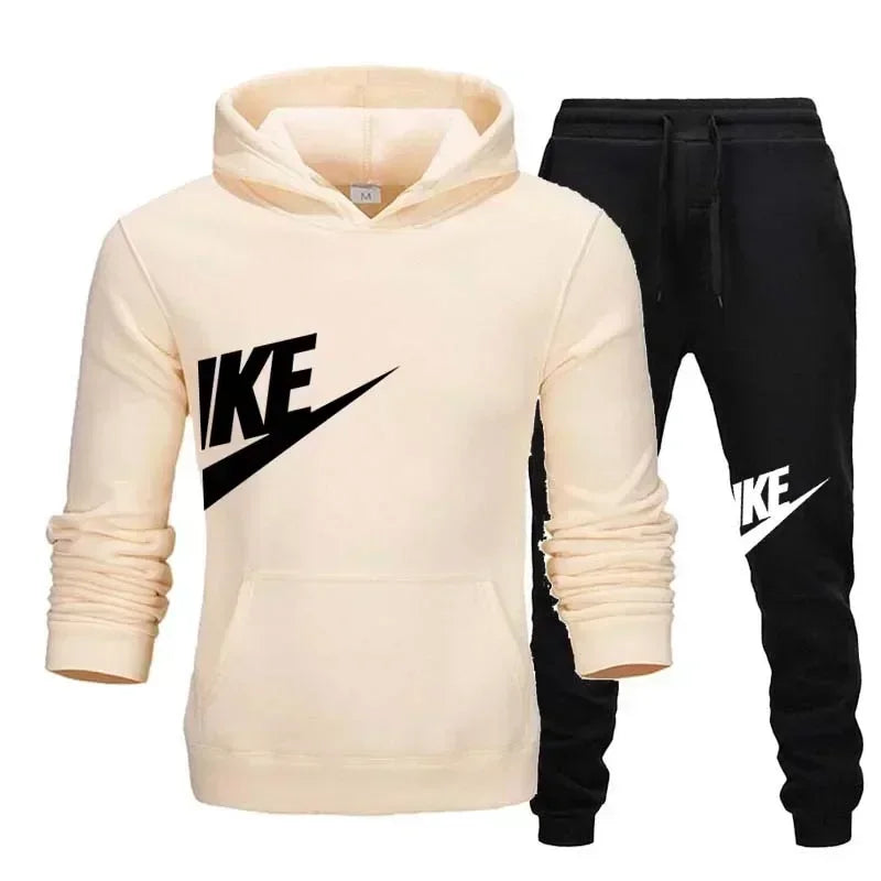 Men's autumn winter jogging set featuring hooded sweatshirt and matching long pants
