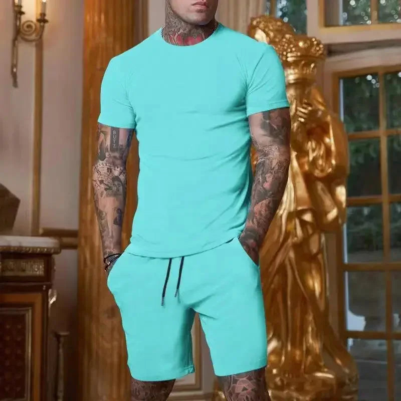 Conjunto esportivo masculino de verão com camiseta respirável e shorts para uso casual ao ar livre