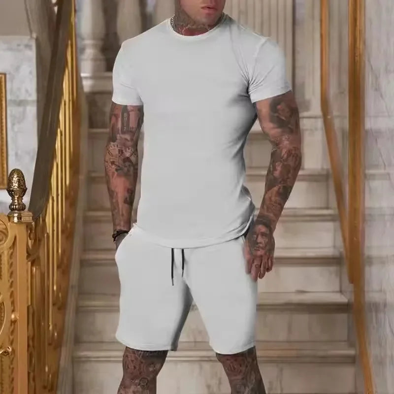 Conjunto esportivo masculino de verão com camiseta respirável e shorts para uso casual ao ar livre