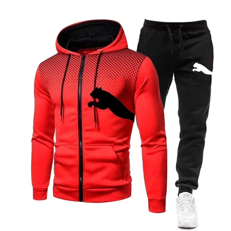 Conjunto masculino de moletom com capuz e calça para corrida e lazer no outono e inverno