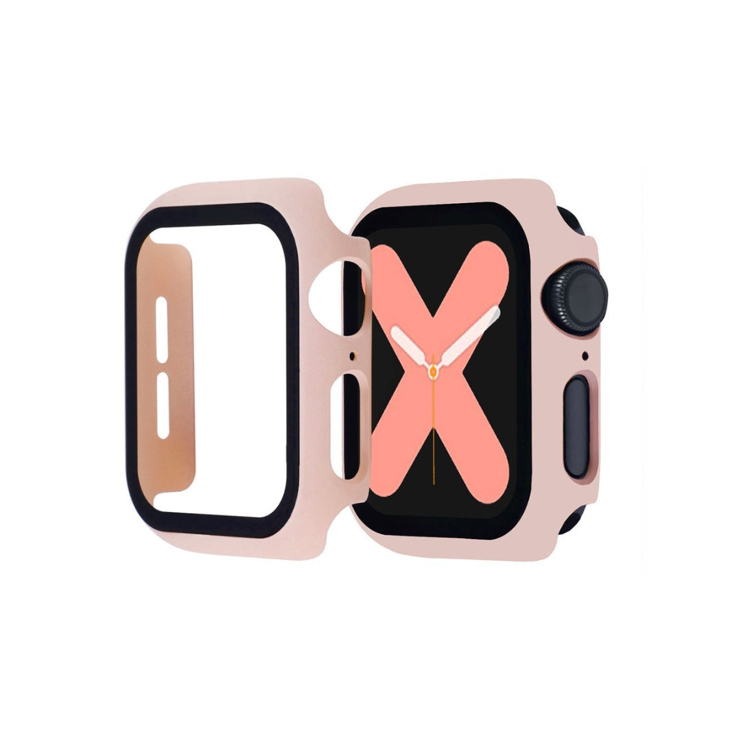 Capa bumper com vidro temperado areia rosa para Apple Watch 42 mm série 10