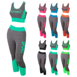Conjunto fitness feminino de 2 peças com top e legging para treino
